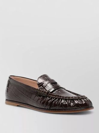 Stuart Weitzman crocodile effect round toe silk nylon loafers