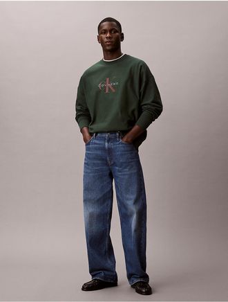 Calvin Klein Jeans Calvin Klein Mens Premium Terry Monogram Logo Relaxed Sweatshirt - Green - 2XL