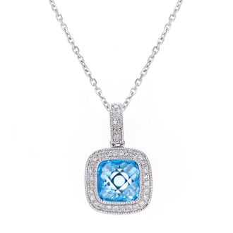 Diamant L'éternel 9ct witgouden diamanten en blauwe topaas vierkante hangerketting