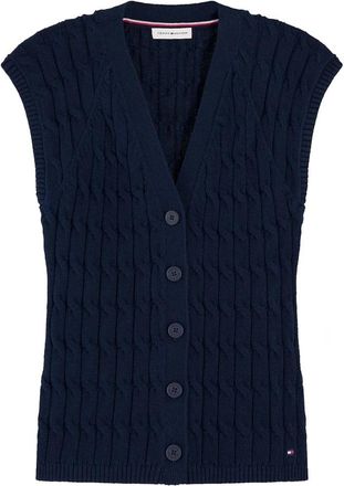 Tommy Hilfiger MID GG Cable Vest Cardi - Dames - Bodywarmers - Blauw - M - Jassen