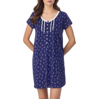 Eileen West Cotton Jersey Short Nightgown in Navy at Nordstrom, Size X-Large