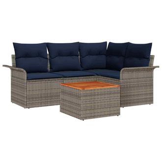 vidaXL Conjunto De Sof&aacute;s De Jard&iacute;n 5 Pcs Gris Rat&aacute;n Sint&eacute;tico Vidaxl