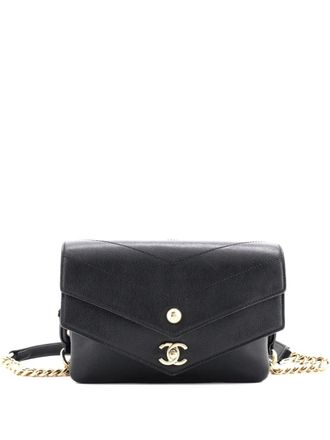 Chanel Double Flap Waist Bag Chevron Sheepskin belt bag - Zwart