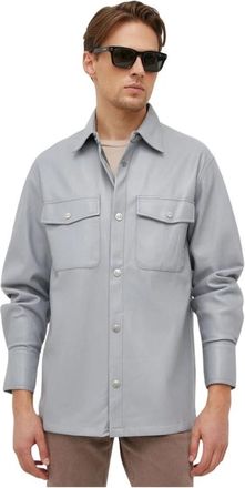 Benetton Coated Fabric Shirt - Heren - Casual Overhemden - Grijs - L - Leer - Overhemden