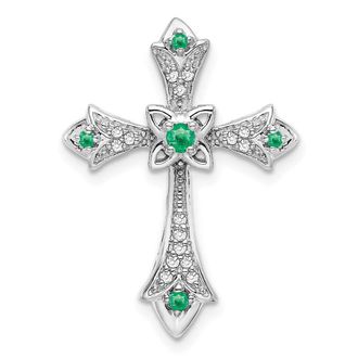 Diamond2Deal 10K White Gold Emerald & Diamond Fleur de Lis Cross Pendant