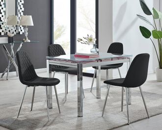 Furniturebox Enna White Glass Extending 4-6 Seater Dining Table & 4 Corona Faux Leather Chairs in Black