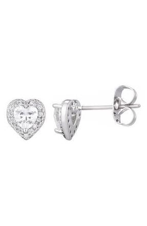 Adornia Cubic Zirconia Halo Heart Stud Earrings in Silver at Nordstrom Rack