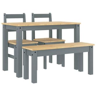 vidaXL 4 Piece Dining Set Panama Grey Solid Wood Pine Vidaxl