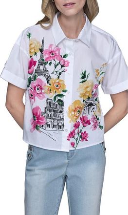 Karl Lagerfeld Floral Print Cotton Shirt in White at Nordstrom, Size X-Large