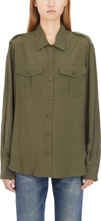 Dondup Womens Camicia Con Tasche Frontali - Dark Green viscose - Size EU 42 (Womens)