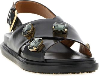Marni Womens Black Lamb Leather Flat Sandals