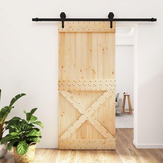 Berkfield Home Sliding Door with Hardware Set 95x210 cm Solid Wood Pine in Brown