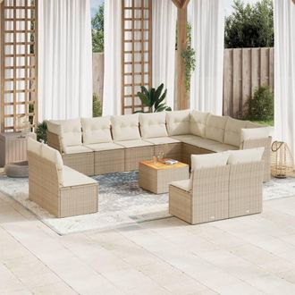 vidaXL Set Sof&aacute;s De Jard&iacute;n Con Cojines 13 Pzas Rat&aacute;n Sint&eacute;tico Beige Vidaxl