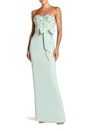 Mac Duggal Strapless Embellished Bustier Gown with Bow in Sage at Nordstrom, Size 14