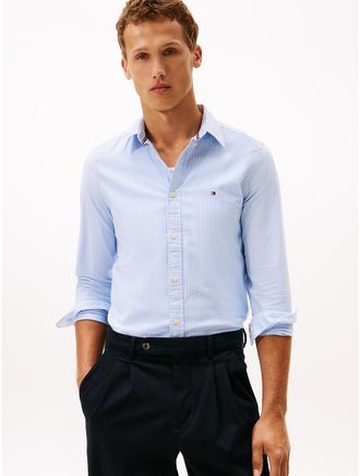 Tommy Hilfiger Mens Slim Fit Stretch Stripe Oxford Shirt - Blue - XXL
