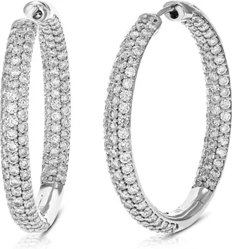 Vir Jewels 4 cttw Lab Grown Diamond Hoops Earrings in Sterling Silver With Hidden Post For Women