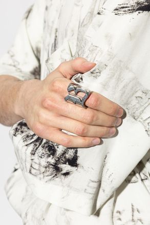 Balenciaga Signet Ring With Logo, Mens, Silver