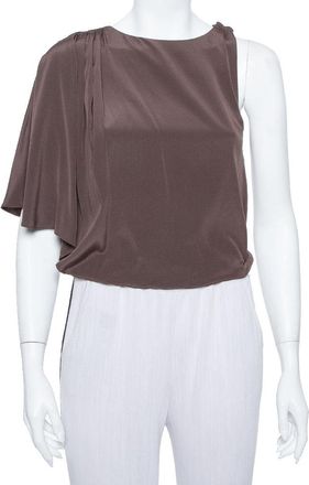 Alice & Olivia Alice + Olivia Brown Silk Asymmetric Draped Top