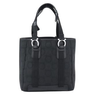 Ferragamo Gancini Top Handle Canvas Black Canvas Handbag (Pre-Owned)