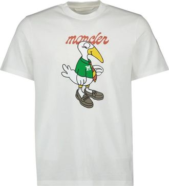 Moncler Logo Mascotte T-shirt- Ronde Hals Korte Mouw - Heren - T-shirts - Wit - S - Tops