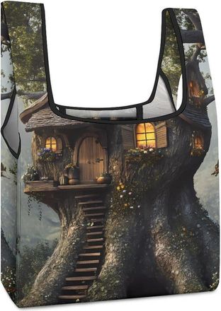 Generic Fantasy Tree House Shopping Bag Reusable Grocery Tote Bag Foldable Handbag for Travel Picnic