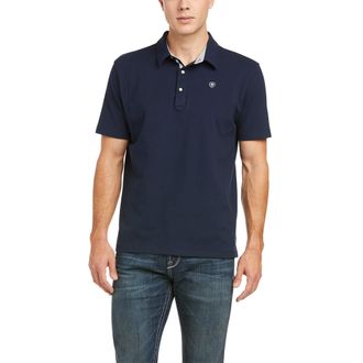 Ariat Mens Medal Polo Shirt in Navy Cotton, Size Small, by Ariat