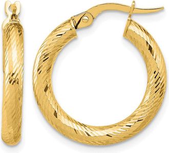 Diamond2Deal 14K Yellow Gold 3x15 Diamod-cut Round Hoop Earrings