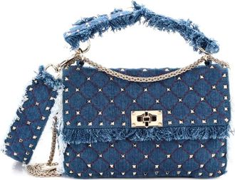 Valentino Garavani Rockstud Spike Flap Bag Quilted Denim Medium shoulder bag - Blauw