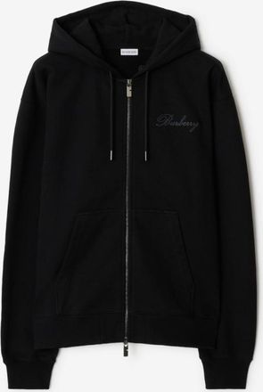 Burberry Check Cursive Logo Cotton Zip Hoodie, Size Small