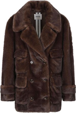 Sword 6.6.44 Cropped Double-Breasted Plush Faux Fur Jacket