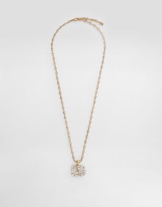 Dolce & Gabbana Necklace With Rhinestone-detailed Dg Logo - Woman Bijoux Gold Metal Onesize