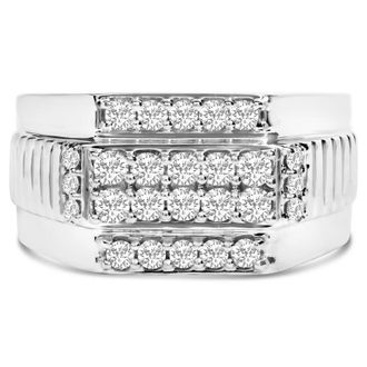 House of Brilliance Mens.925 Sterling Silver 1.00 Cttw Diamond Multi Row Band Ring