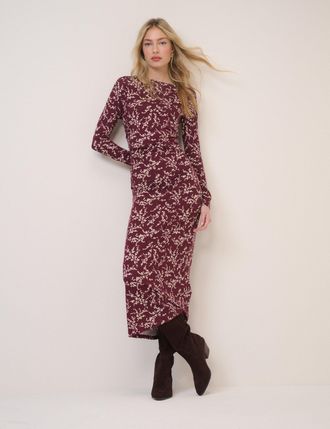 Nobody's Child Burgundy Floral Long Sleeve Laurella Midi Dress