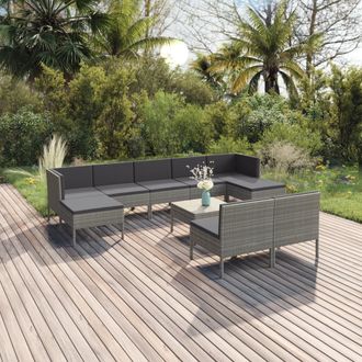 vidaXL Set De Muebles De Jard&iacute;n 10 Pzas Y Cojines Rat&aacute;n Sint&eacute;tico Gris Vidaxl