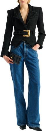 Balmain Belted tweed jacket in Black at Nordstrom, Size 40