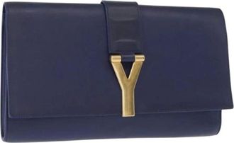 Saint Laurent Pre-owned Clutches, female, Blue, Size: ONE SIZE Pre-owned Leather Clutch