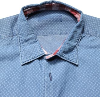 Aglini Blue Cotton Slim Fit Collared LongSleeve Casual Mens Shirt (Pre-Owned)