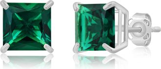 MAX + STONE 14k Yellow or White Gold 7mm Princess Cut Gemstone Square Stud Earrings