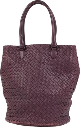 Bottega Veneta Bordeaux Leather Handbag Tote Bag (Pre-Owned)