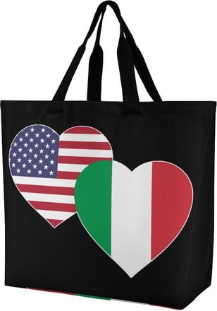 Generic U.S. Italian Flag Large Reusable Shopping Bag Lightweight Foldable Tote Bags Washable Shoulder Handbag