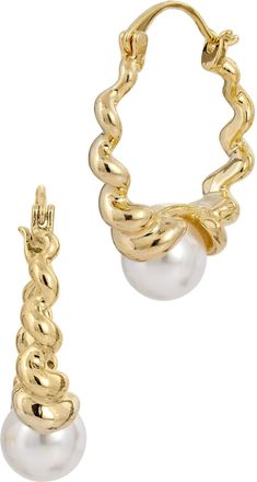 Savvy Cie Jewels 18K GOLD PLATED TWIST STYLE MOTHER OF PEARL HOOP EARRING