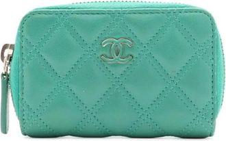 Chanel Tweedehands leren portemonnees - Dames - Vintage Accessoires - Groen - ONE Size - Vintage
