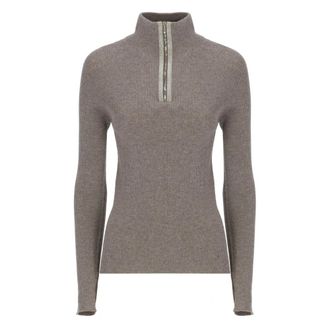 D.exterior Truien & Vesten, Dames, Grijs, S, Wol, Geribbelde Zip-Trui met Hoge Hals