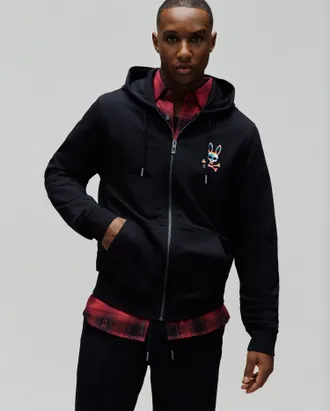 Psycho Bunny Mens Raphael Zip Hoodie 001 BLACK / XXXL