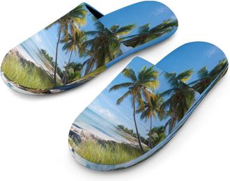 Generic Palms Tree Beach Mens Cozy Memory Foam Slippers Warm Cotton House Shoes Comfy Slipper for Indoor Outdoor