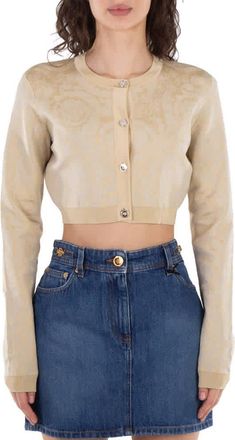 Versace Barocco Lurex Cropped Cardigan
