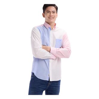 Eden Park Overhemden, Heren, Veelkleurig, M, Katoen, Jacquard en dobby katoenen overhemd hemelsblauw en roze