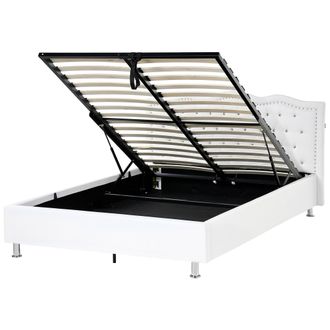 Beliani Beliani - Cama Con Almacenaje De Piel Sint&eacute;tica Blanco Plateado Negro 140 X 200 Cm Cabecero Botones Metz