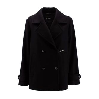 Fay Double-Breasted Coats, female, Black, Size: M Double-Breasted Coat