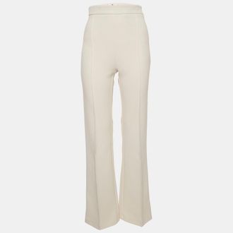 Elisabetta Franchi Cream Stretch Crepe Wide Leg Trousers